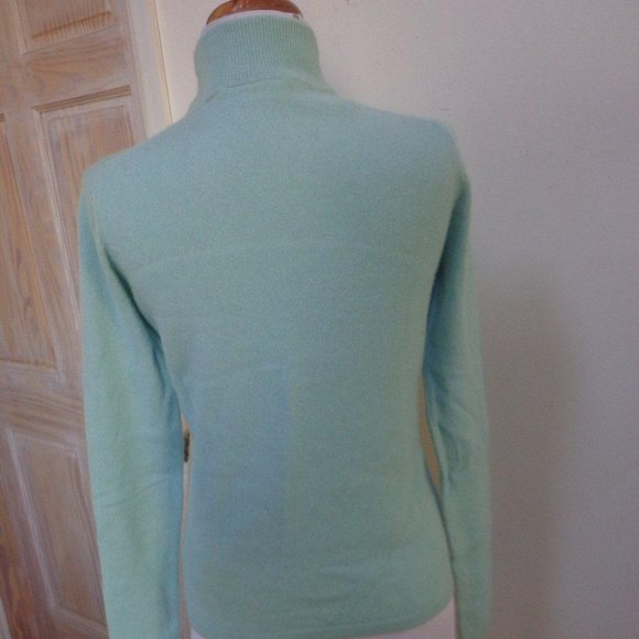 VGUC -PRESWICK & MOORE Aqua Heather 100% Cashmere Mock Turtleneck Sweater Sz S - Picture 6 of 7